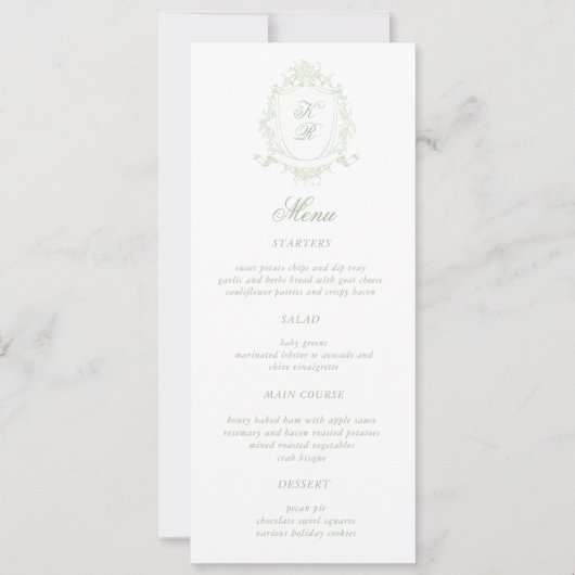 Classical Floral Crest Wedding Dinner Menu Kaart (Voorkant)