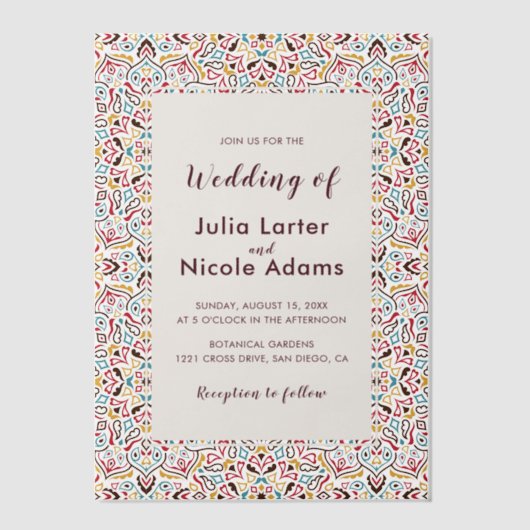 Classical Geometric Mandala Pattern Wedding Vellum Uitnodigingen (Voorkant)