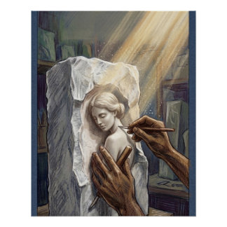 Classical Marble Carving Illustration Perfect Poster