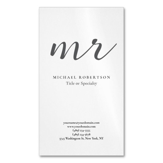 Classical Monogram Grey White Minimalist Plain Magnetisch Visitekaartje (Voorkant Verticaal)