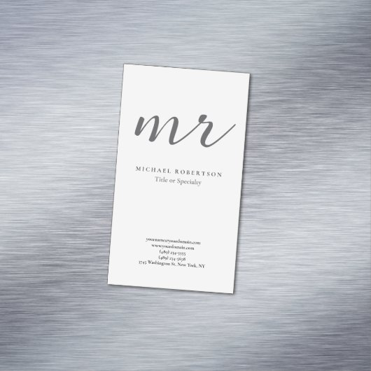 Classical Monogram Grey White Minimalist Plain Magnetisch Visitekaartje (Voorbeeld)