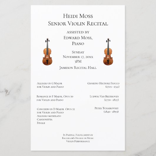 Classical Music Overweging Concert Viool Programma (Voorkant)