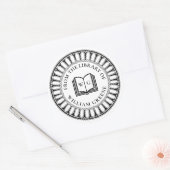 Classical Open Book Monogram Ex Libris Bookplate Ronde Sticker (Envelop)