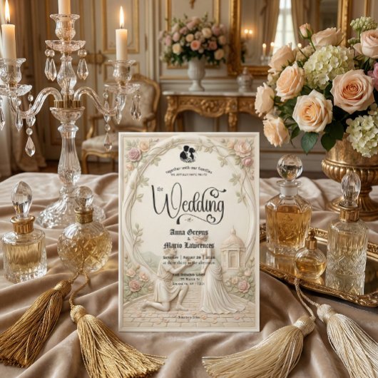 Classical Regency Garden Proposal Scene Wedding Kaart