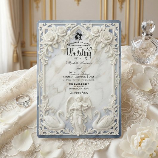 Classical Rococo Arch Angel & Swans Wedding  Kaart