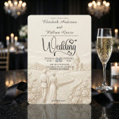 Classical Romantic Church Scene Wedding Kaart