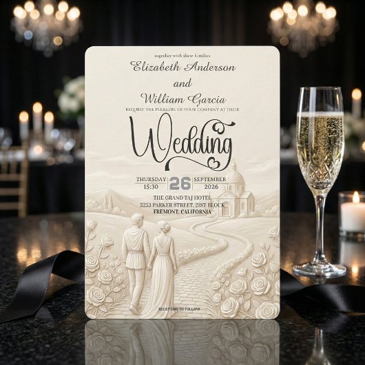 Classical Romantic Church Scene Wedding Kaart