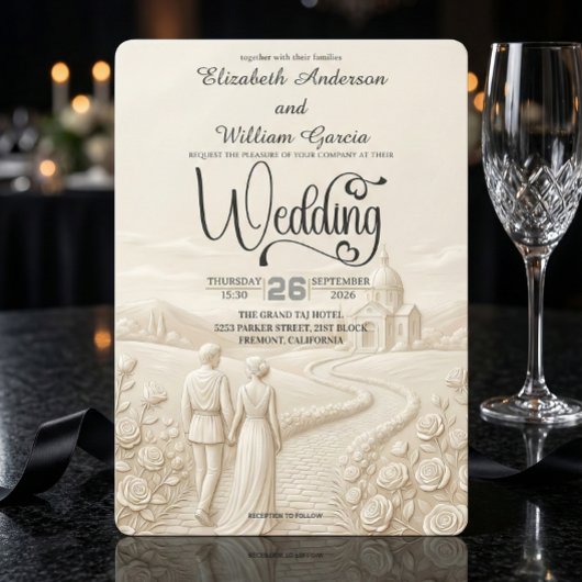 Classical Romantic Church Scene Wedding Kaart