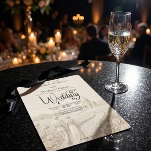 Classical Romantic Church Scene Wedding Kaart