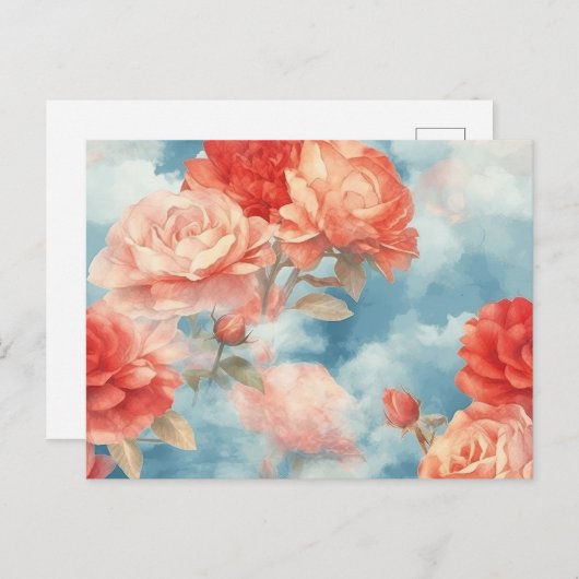 Classics - Angelic Pink & Red Roses in zachte wolk Briefkaart (Voorkant / Achterkant)