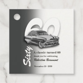 Classieke grijze auto wordt 60 jaar bedankjes labels