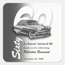 Classieke grijze auto wordt 60 jaar vierkante sticker