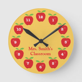 Classroom Clock with Apples on Yellow Ronde Klok