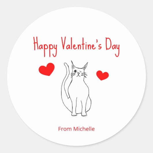 Classroom Cute Cat Hearts Valentijnsdag Party Ronde Sticker (Voorkant)