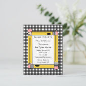 Classroom Open House: Gele Pencils, grijze Gingham Kaart (Staand voorkant)