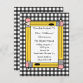 Classroom Open House: Gele Pencils, grijze Gingham Kaart (Voorkant / Achterkant)