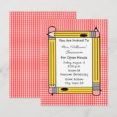 Classroom Open House: Gele Pencils, Red Gingham Kaart (Voorkant / Achterkant)