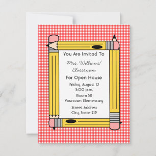 Classroom Open House: Gele Pencils, Red Gingham Kaart
