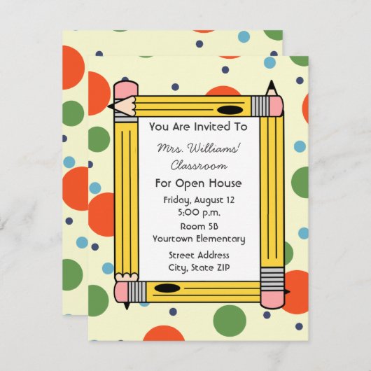 Classroom Open House - Gele Pencils & Stippen Kaart (Voorkant / Achterkant)
