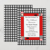 Classroom Open House: Red Pencils, grijs Gingham Kaart (Voorkant / Achterkant)