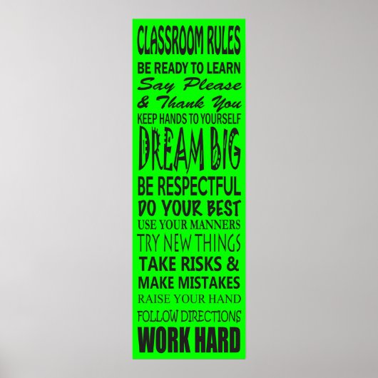 Classroom Rules Poster (Linggroen), 12 x 36 inch (Voorkant)
