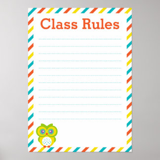 Classroom Rules Poster - Owl Thema