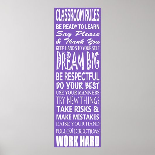 Classroom Rules Poster (Paars), 12 x 36 inch (Voorkant)