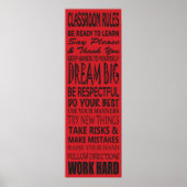 Classroom Rules Poster (rood), 12 x 36 inch (Voorkant)