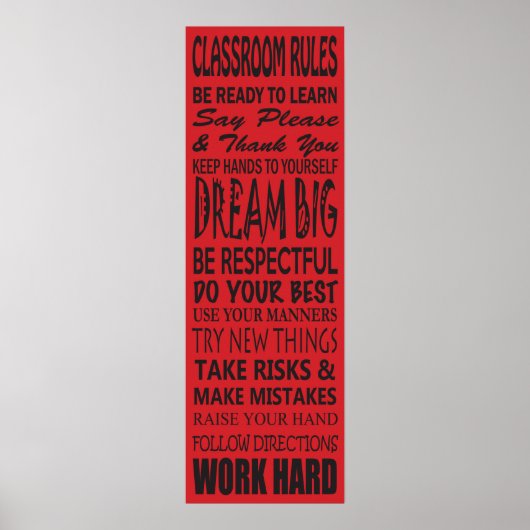 Classroom Rules Poster (rood), 12 x 36 inch (Voorkant)