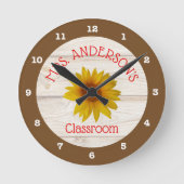 Classroom Rustic Daisy Teacher Ronde Klok (Voorkant)