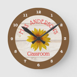 Classroom Rustic Daisy Teacher Ronde Klok