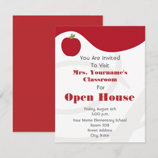Classroom/School Open House — Red Apple Kaart (Voorkant / Achterkant)
