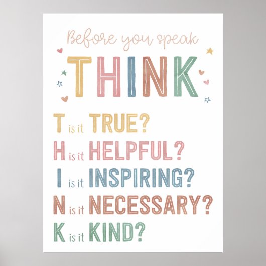 Classroom Teacher School Decor Denk Kind Teken Poster (Voorkant)