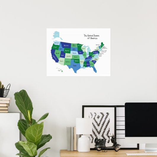 Classroom United States Map Poster (Thuiskantoor)
