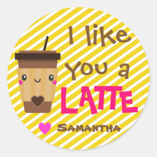 Classroom Valentijn Latte Koffie Voedsel Pun Gift Ronde Sticker