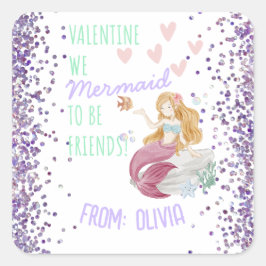 Classroom Valentijns gepersonaliseerde zeemeermin Vierkante Sticker