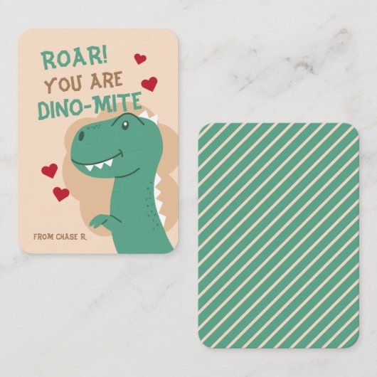 Classroom Valentijnsdag Dinosaur Dino Kaart Notitiekaartje (Voorkant / Achterkant)