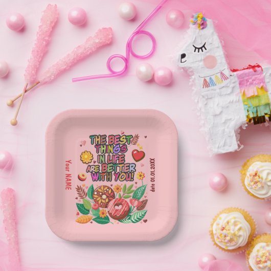 Classroom Valentijnsdag Donut Flower Personalisere Papieren Bordje (Feest)