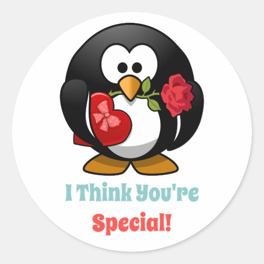 Classroom Valentijnsdag Penguin Heart Ronde Sticker (Voorkant)