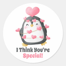 Classroom Valentijnsdag Penguin Pink Hearts Ronde Sticker