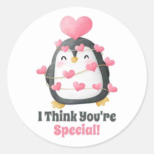 Classroom Valentijnsdag Penguin Pink Hearts Ronde Sticker (Voorkant)