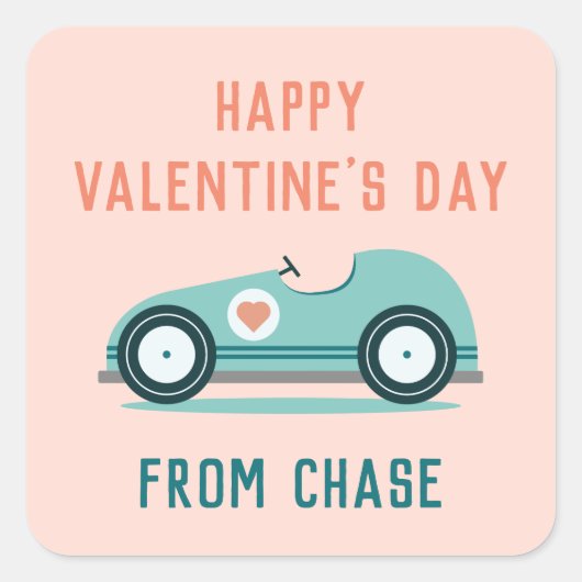 Classroom Valentijnsdag Race Car Vierkante Sticker (Voorkant)
