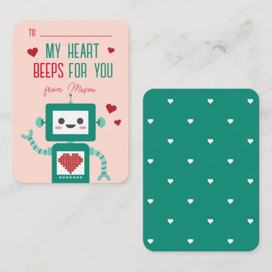 Classroom Valentijnsdag Robot piept Kaart Notitiekaartje (Voorkant / Achterkant)