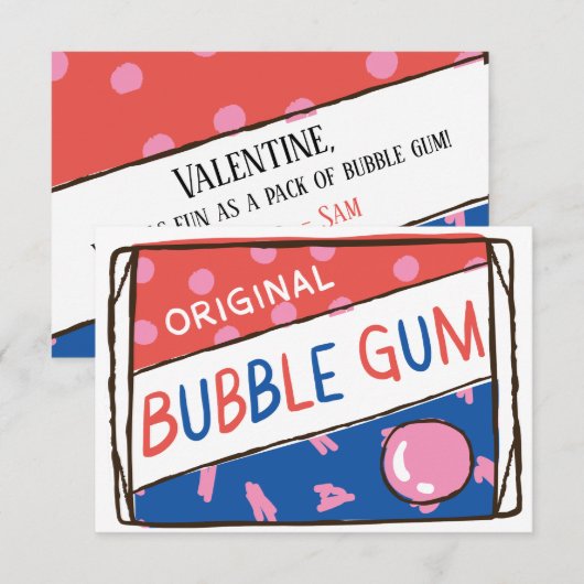 Classroom Valentine; Fun as a Pack of Bubble Gum Kaart (Voorkant / Achterkant)