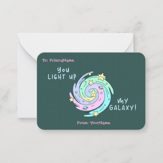 Classroom Valentines Card – You Light Up My Galaxy Notitiekaartje (Voorkant)