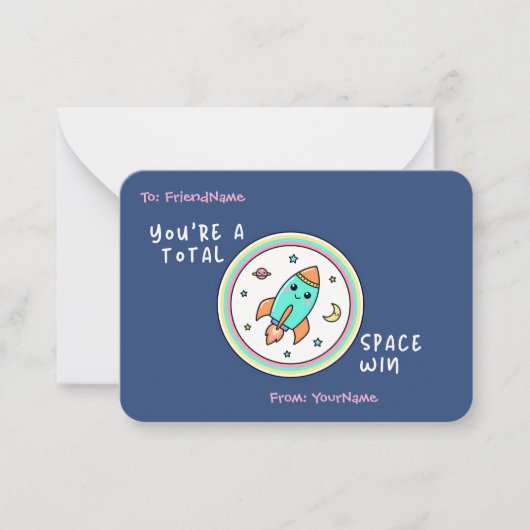 Classroom Valentines Card You’re a Total Space Win Notitiekaartje (Voorkant)