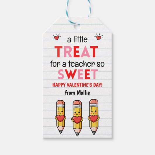 Classroom Valentines Teacher Heart Pencil Gift Tag Cadeaulabel (Voorkant)