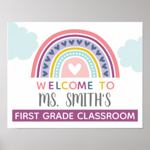 Classroom Welkomstdeur in Muted Boho Rainbow Poster