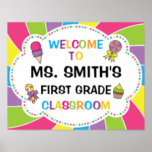 Classroom Welkomstteken in Snoep Thema Poster