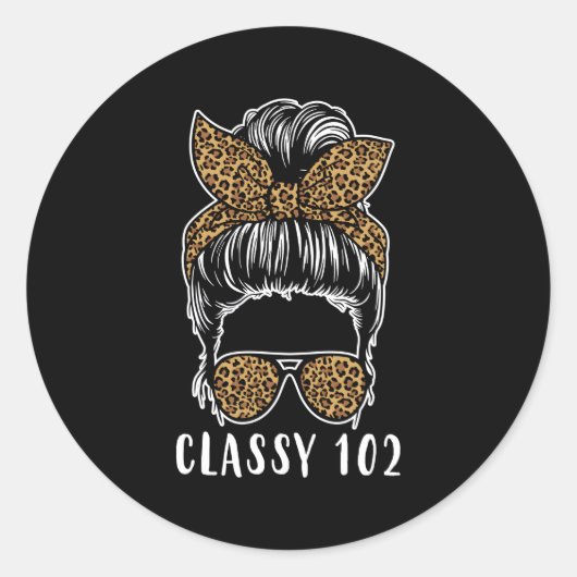 Classy 102 Messy Bun Leopard Ronde Sticker (Voorkant)
